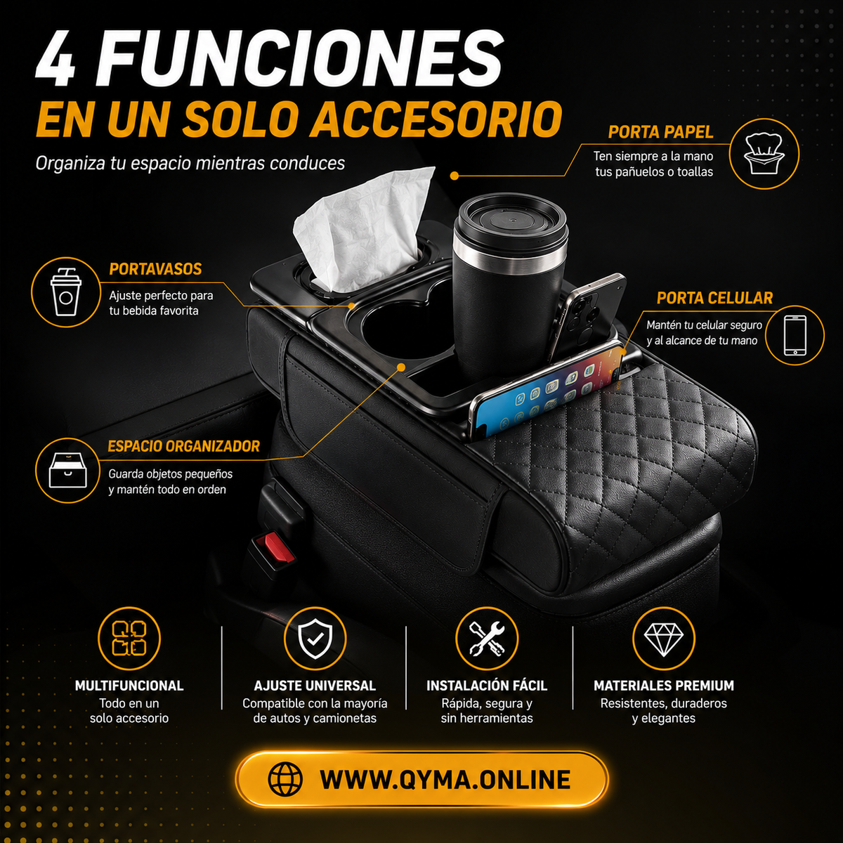 Reposa brazo multifuncional, porta papel y vaso Para Autos O Camionetas